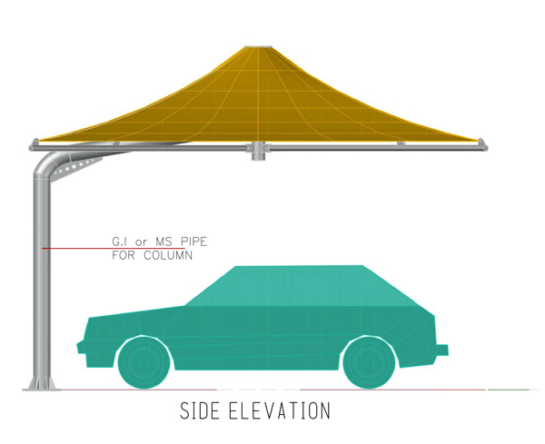 side elevation of umbrella car parking shades