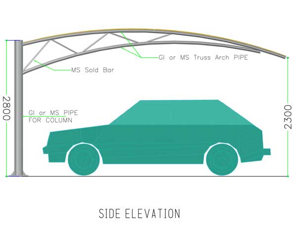 arch truss type car parking shades suppliers in dubai